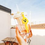 Pahar din silicon, cu capac si pai, pentru copii, Embo, anti-cadere, compartiment pentru fructe/ceai/gheata, rezistent la temperaturi inalte, 500ml, Alb, 14.5x8.8x20 cm - imagine 2