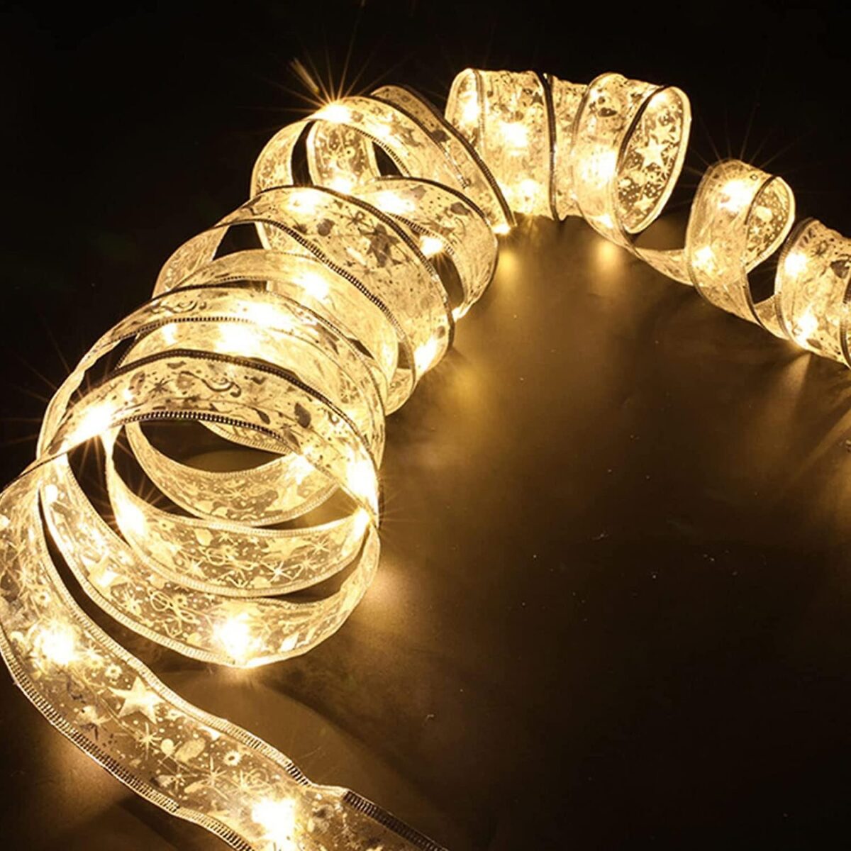 Panglică LED de Crăciun Embo Aurie, lungime 20 m, 200 LED-uri, Baterii, Alb cald - imagine 3