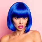 Peruca Cosplay, Embo, Tunsoare Bob cu Breton, pentru Carnaval, Halloween, Petreceri Tematice, din PET, Marime Universala, Albastru - imagine 6