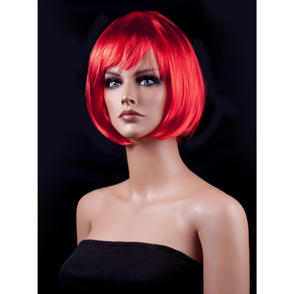 Peruca Cosplay, Embo, Tunsoare Bob cu Breton, pentru Carnaval, Halloween, Petreceri Tematice, din PET, Marime Universala, Rosu - imagine 2