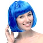 Peruca Cosplay, Embo, Tunsoare Bob cu Breton, pentru Carnaval, Halloween, Petreceri Tematice, din PET, Marime Universala, Albastru