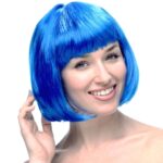 Peruca Cosplay, Embo, Tunsoare Bob cu Breton, pentru Carnaval, Halloween, Petreceri Tematice, din PET, Marime Universala, Albastru
