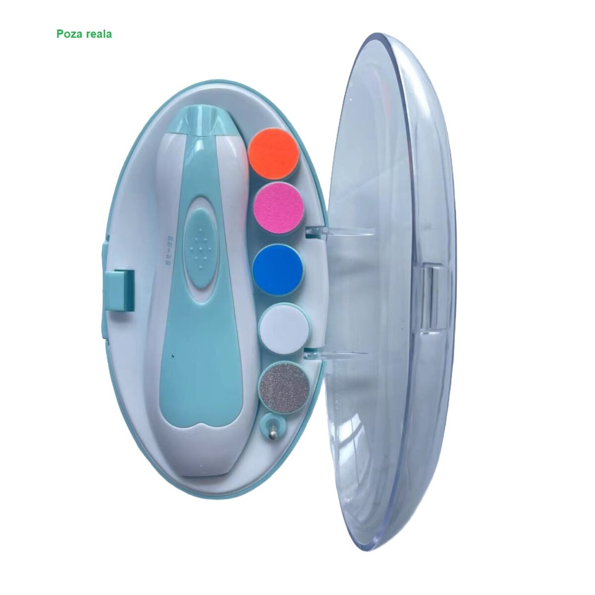 Pila Electrica Unghii pentru Bebelusi, Embo, 6 Piese, 15 x 4.5 x 3 cm, Silentios, 0-3 Ani, 4 Trepte de Viteza, Albastru - imagine 2