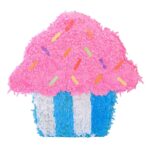 Pinata Briosa CupCake pentru Petrecere, Embo, din Hartie Creponata si Carton, Pinata pentru Petreceri, 45 x 35 x 10 cm, Roz