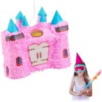 Pinata Castel Printesa pentru Petrecere, Embo, din Hartie Creponata si Carton, Pinata pentru Petreceri, 40 x 37 x 15 cm, Roz deschis - imagine 2