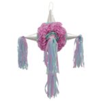 Pinata Rotunda pentru Petrecere, Embo, Detalii Argintii, din Hartie si Carton, Pinata pentru Copii, 76 x 50 x 50 cm, Roz - imagine 3