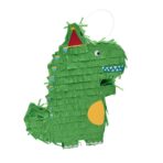 Pinata Dinozaur pentru Petrecere, Embo, Detalii Argintii, din Hartie si Carton, Pinata pentru Copii, 25 x 7 x 27 cm, Verde