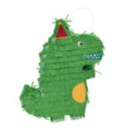 Pinata Dinozaur pentru Petrecere, Embo, Detalii Argintii, din Hartie si Carton, Pinata pentru Copii, 25 x 7 x 27 cm, Verde