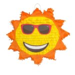 Pinata Soare cu Ochelari Sun pentru Petrecere, Embo, din Hartie Creponata si Carton, Pinata pentru Petreceri, 40 x 40 x 7 cm, Galben Rosu