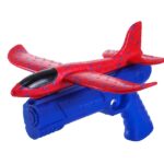 Pistol cu Lansator de Avion, Embo, din Polistiren+Plastic, +3 Ani, Avion 38 cm, Lansare 10 m, Albastru/Rosu