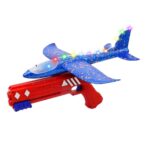 Pistol cu Lansator de Avion, Embo, din Polistiren+Plastic, +3 Ani, Avion 38 cm, Lansare 10 m, cu Lumini si Roti, Rosu/Albastru