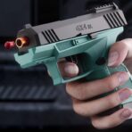 Pistol de jucarie GX4 cu Ejectie, Embo, de Explozie de buzunar, Makara BLOWBACK, Gloante Moi pentru Copii, 15 x 13 x 3.5 cm, Negru Verde - imagine 6