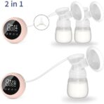 Pompa de San Electrica 2 in 1, Embo, cu 2 Biberoane, Capacitate 180 ml, Incarcare USB Tip C, 1200 mAh, 2 Moduri, 9 Viteze, Roz Transparent - imagine 3