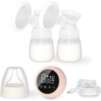 Pompa de San Electrica 2 in 1, Embo, cu 2 Biberoane, Capacitate 180 ml, Incarcare USB Tip C, 1200 mAh, 2 Moduri, 9 Viteze, Roz Transparent