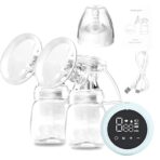 Pompa de San Electrica 2 in 1, Embo, cu 2 Biberoane, Capacitate 180 ml, Incarcare USB Tip C, 1200 mAh, 2 Moduri, 9 Viteze, Albastru Transparent