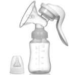 Pompa de San Manuala Multifunctionala, Embo, Portabila, cu Tetina pentru Biberon, Anti-Scurgere, Anti-Reflux, 18.5x6 cm, 150 mL, Silicon, Recipient Transparent, Alb