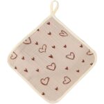 Prosop Absorbant, Embo, din Bumbac, 25 x 25 cm, Model Inimioare, cu Agatatoare, Bej