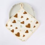 Prosop Absorbant, Embo, din Bumbac, 25 x 25 cm, Model Inimioare, cu Agatatoare, Maro - imagine 2