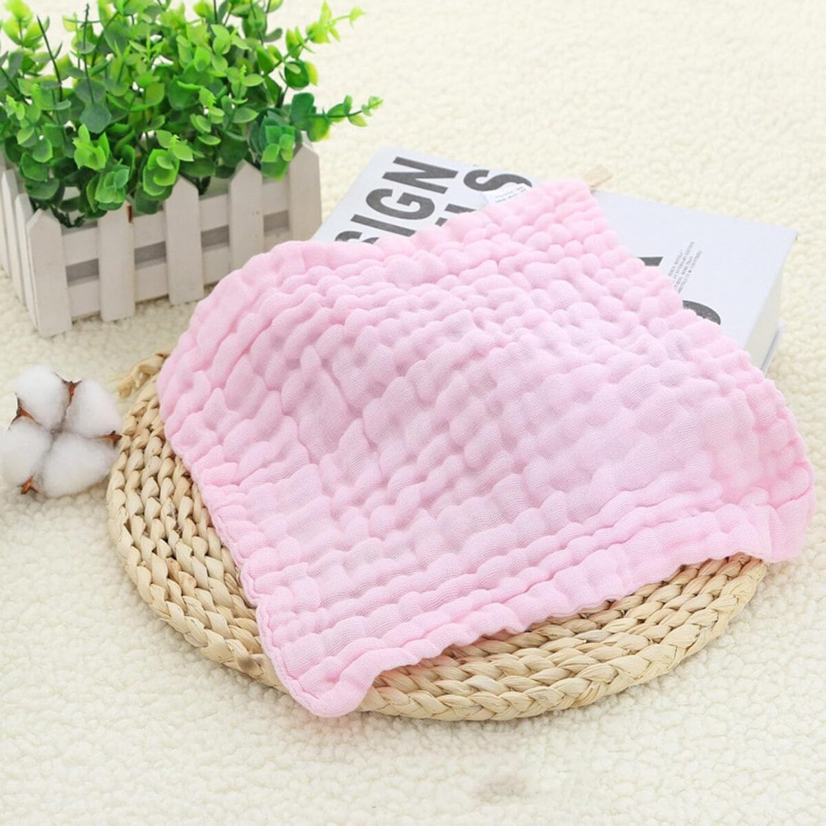 Prosop Absorbant, Embo, din Bumbac, 6 Straturi, 30 x 30 cm, Roz - imagine 3