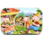 Puzzle 60 de Piese din Lemn in Cutie Metalica, Embo, Model Cei Trei Purcelusi, Educativ, Dezvoltare Abilitati Cognitive, pentru Prescolari, 22.5x13.5 cm, Multicolor