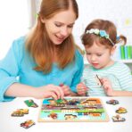 Puzzle Montessori din Lemn pentru Copii, Embo, 0-3 Ani, 3D, Model Transporturi, Educativ, Intuitiv, Creativ, 9 Piese, 30x22.5x0.8 cm, Multicolor - imagine 3