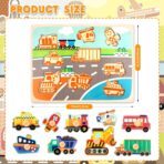 Puzzle Montessori din Lemn pentru Copii, Embo, 0-3 Ani, 3D, Model Transporturi, Educativ, Intuitiv, Creativ, 9 Piese, 30x22.5x0.8 cm, Multicolor - imagine 4