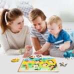 Puzzle Montessori din Lemn pentru Copii, Embo, 0-3 Ani, Model Animale din Jungla, Educativ, Intuitiv, Creativ, 9 Piese, 30x22.5x0.8 cm, Multicolor - imagine 8