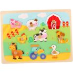 Puzzle Montessori din Lemn pentru Copii, Embo, 3D, 0-3 Ani, Model Ferma, Educativ, Intuitiv, Creativ, 9 Piese, 30x22.5x0.8 cm, Multicolor - imagine 2