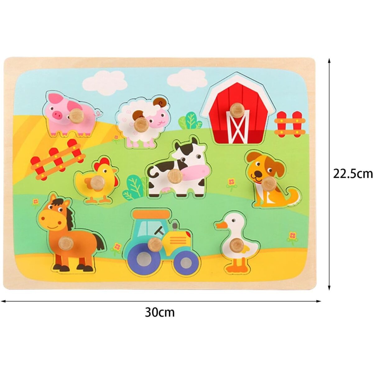 Puzzle Montessori din Lemn pentru Copii, Embo, 3D, 0-3 Ani, Model Ferma, Educativ, Intuitiv, Creativ, 9 Piese, 30x22.5x0.8 cm, Multicolor - imagine 3