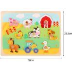 Puzzle Montessori din Lemn pentru Copii, Embo, 3D, 0-3 Ani, Model Ferma, Educativ, Intuitiv, Creativ, 9 Piese, 30x22.5x0.8 cm, Multicolor - imagine 3