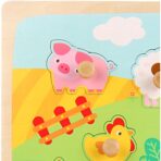 Puzzle Montessori din Lemn pentru Copii, Embo, 3D, 0-3 Ani, Model Ferma, Educativ, Intuitiv, Creativ, 9 Piese, 30x22.5x0.8 cm, Multicolor - imagine 4