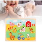 Puzzle Montessori din Lemn pentru Copii, Embo, 3D, 0-3 Ani, Model Ferma, Educativ, Intuitiv, Creativ, 9 Piese, 30x22.5x0.8 cm, Multicolor - imagine 5
