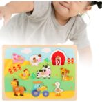 Puzzle Montessori din Lemn pentru Copii, Embo, 3D, 0-3 Ani, Model Ferma, Educativ, Intuitiv, Creativ, 9 Piese, 30x22.5x0.8 cm, Multicolor - imagine 6