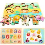 Puzzle Montessori din Lemn pentru Copii, Embo, 3D, 0-3 Ani, Model Fructe, Educativ, Intuitiv, Creativ, 9 Piese, 30x22.5x0.8 cm, Multicolor - imagine 3