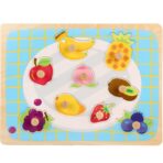 Puzzle Montessori din Lemn pentru Copii, Embo, 3D, 0-3 Ani, Model Fructe, Educativ, Intuitiv, Creativ, 9 Piese, 30x22.5x0.8 cm, Multicolor