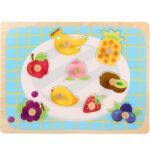 Puzzle Montessori din Lemn pentru Copii, Embo, 3D, 0-3 Ani, Model Fructe, Educativ, Intuitiv, Creativ, 9 Piese, 30x22.5x0.8 cm, Multicolor