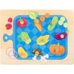 Puzzle Montessori din Lemn pentru Copii, Embo, 3D, 0-3 Ani, Model Legume, Educativ, Intuitiv, Creativ, 9 Piese, 30x22.5x0.8 cm, Multicolor