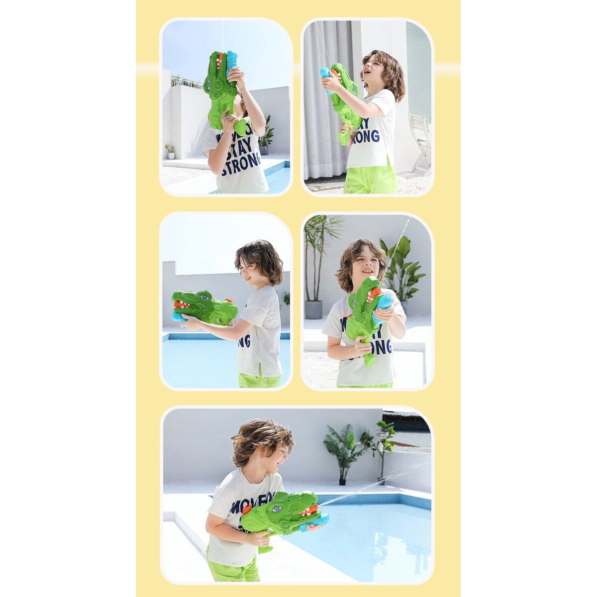 Pistol cu Apa pentru Copii, Rezervor, Pentru Piscina/Plaja, Embo, 6ani+, Tiranozaur, 3 duze, Verde, 1440ML - imagine 4