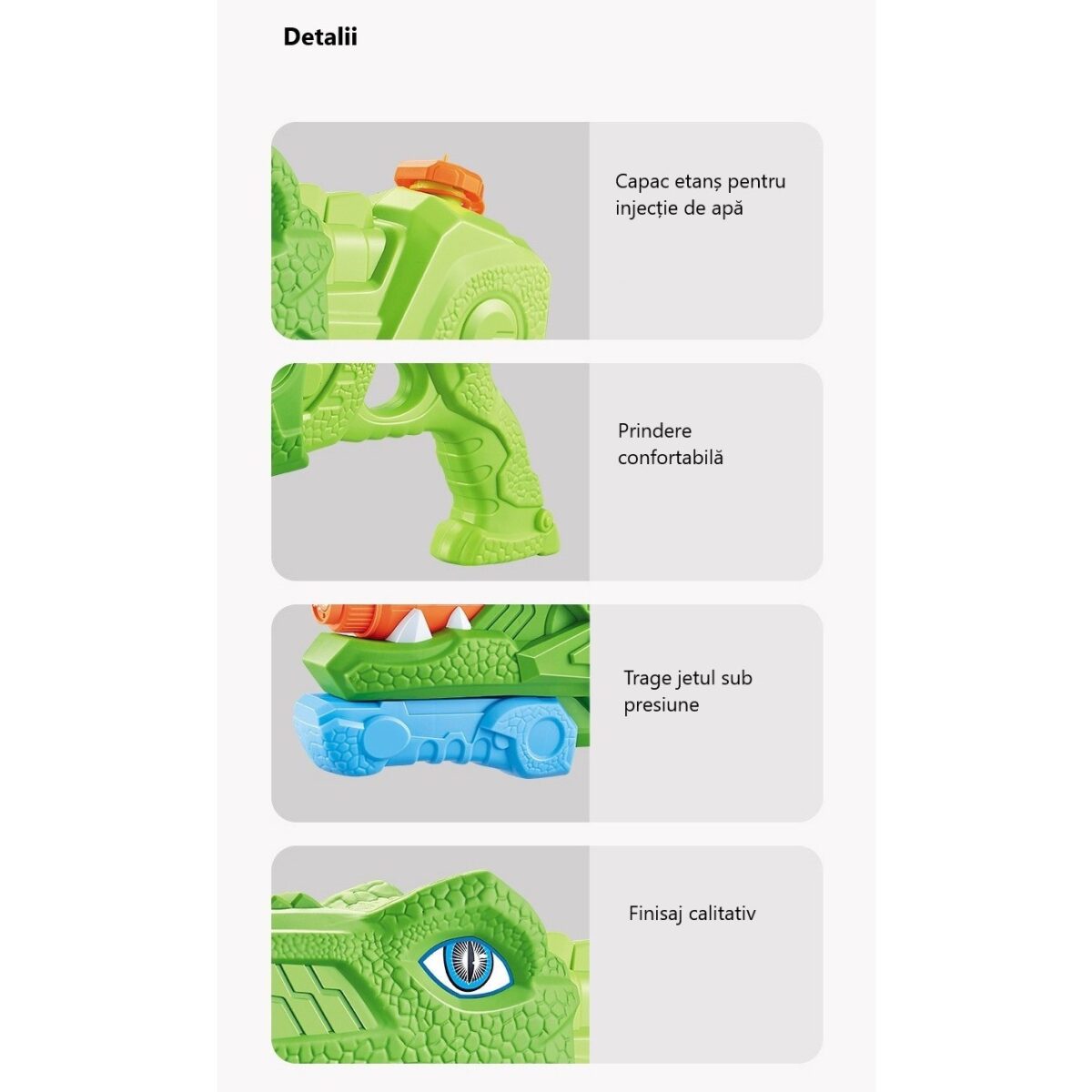 Pistol cu Apa pentru Copii, Rezervor, Pentru Piscina/Plaja, Embo, 6ani+, Tiranozaur, 3 duze, Verde, 1440ML - imagine 5