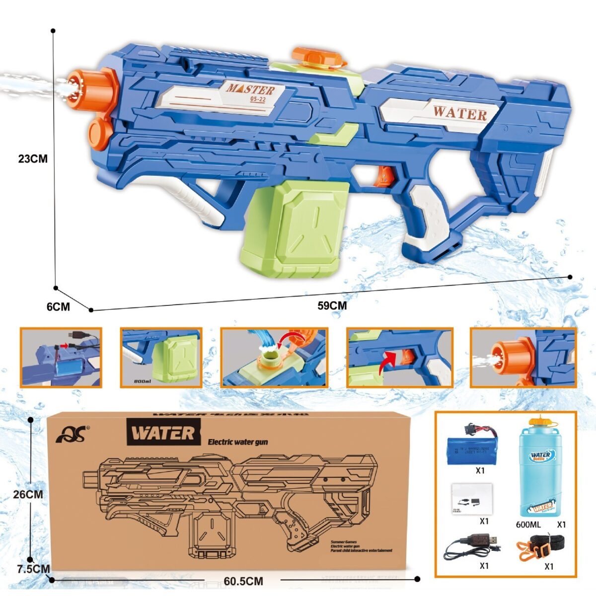 qs811-1461-electric-burst-water-gun-gun-body-water-bottle-capacity-800ml-water-bottle-capacity-600ml-63f33bde792ed Jucarie de apa pentru copii, Rezervor 600ml, Embo, 14ani+, cu baterie 1500mAh, Electric Burst, Albastru/Verde, 800ML - imagine 9