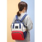 Rucsac Multifunctional pentru Mamici, Embo, din Panza Oxford, Compartimentare Multipla, Impermeabil, 43 x 18 x 26 cm, Alb/Rosu/Albastru - imagine 3