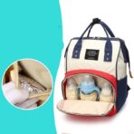 Rucsac Multifunctional pentru Mamici, Embo, din Panza Oxford, Compartimentare Multipla, Impermeabil, 43 x 18 x 26 cm, Alb/Rosu/Albastru - imagine 6