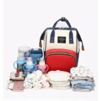 Rucsac Multifunctional pentru Mamici, Embo, din Panza Oxford, Compartimentare Multipla, Impermeabil, 43 x 18 x 26 cm, Alb/Rosu/Albastru - imagine 7