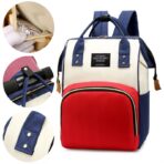 Rucsac Multifunctional pentru Mamici, Embo, din Panza Oxford, Compartimentare Multipla, Impermeabil, 43 x 18 x 26 cm, Alb/Rosu/Albastru - imagine 8