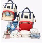 Rucsac Multifunctional pentru Mamici, Embo, din Panza Oxford, Compartimentare Multipla, Impermeabil, 43 x 18 x 26 cm, Alb/Rosu/Albastru - imagine 9