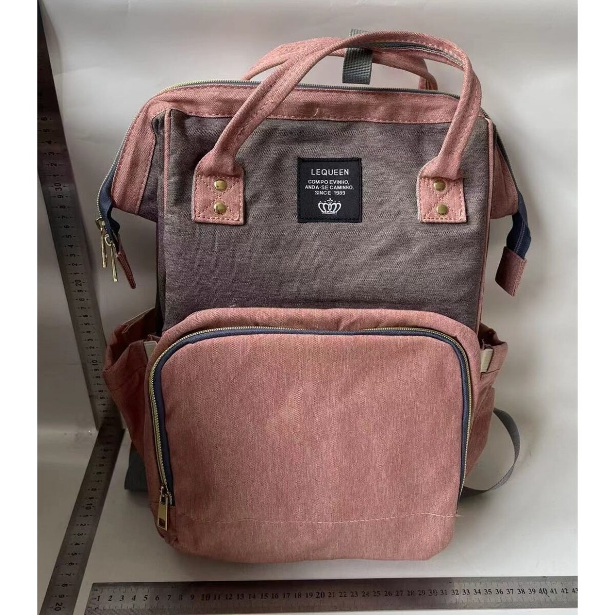Rucsac Multifunctional pentru Mamici, Embo, din Panza Oxford, Compartimentare Multipla, Impermeabil, 43 x 18 x 26 cm, Roz/Gri - imagine 2