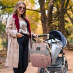 Rucsac Multifunctional pentru Mamici, Embo, din Panza Oxford, Compartimentare Multipla, Impermeabil, 43 x 18 x 26 cm, Roz/Gri - imagine 5