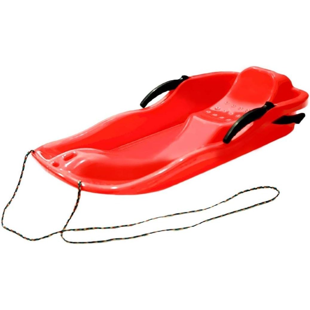 sanie-rosie-87-cm-main-68bfef2f97133 Sanie, Embo, din Plastic, +3 Ani, 87 x 40 x 17.5 cm, cu Frana si Franghie, pentru Adulti si Copii, Rosu - imagine 1