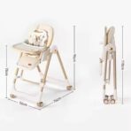 Scaun de Masa 2in1, Embo, pentru Copii 6 luni - 4 Ani, Pliabil, cu Roti, Balansoar, Leagan, Reglabil, Tava de Masa Dubla, Centura in 5 Puncte, 96 x 56 x 76 cm, Sampanie - imagine 4