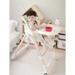 Scaun de Masa 2in1, Embo, pentru Copii 6 luni - 4 Ani, Pliabil, cu Roti, Balansoar, Leagan, Reglabil, Tava de Masa Dubla, Centura in 5 Puncte, 96 x 56 x 76 cm, Sampanie - imagine 6